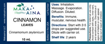 Cinnamomum zeylanicum 10mL. Uses: Inhalation. Massage. Evaporation. Diffusion. Diluted. Benefits: Immune, muscular, nervous health. Directions: Start with 2-5 drops per suggested use. Dilute with carrier oil. Shelf life: 2 yearsPrecautions: For external use only. Avoid contact with eyes, inner ears, and sensitive areas. Discontinue if signs of irritation or rash appear. Keep out of reach of children.